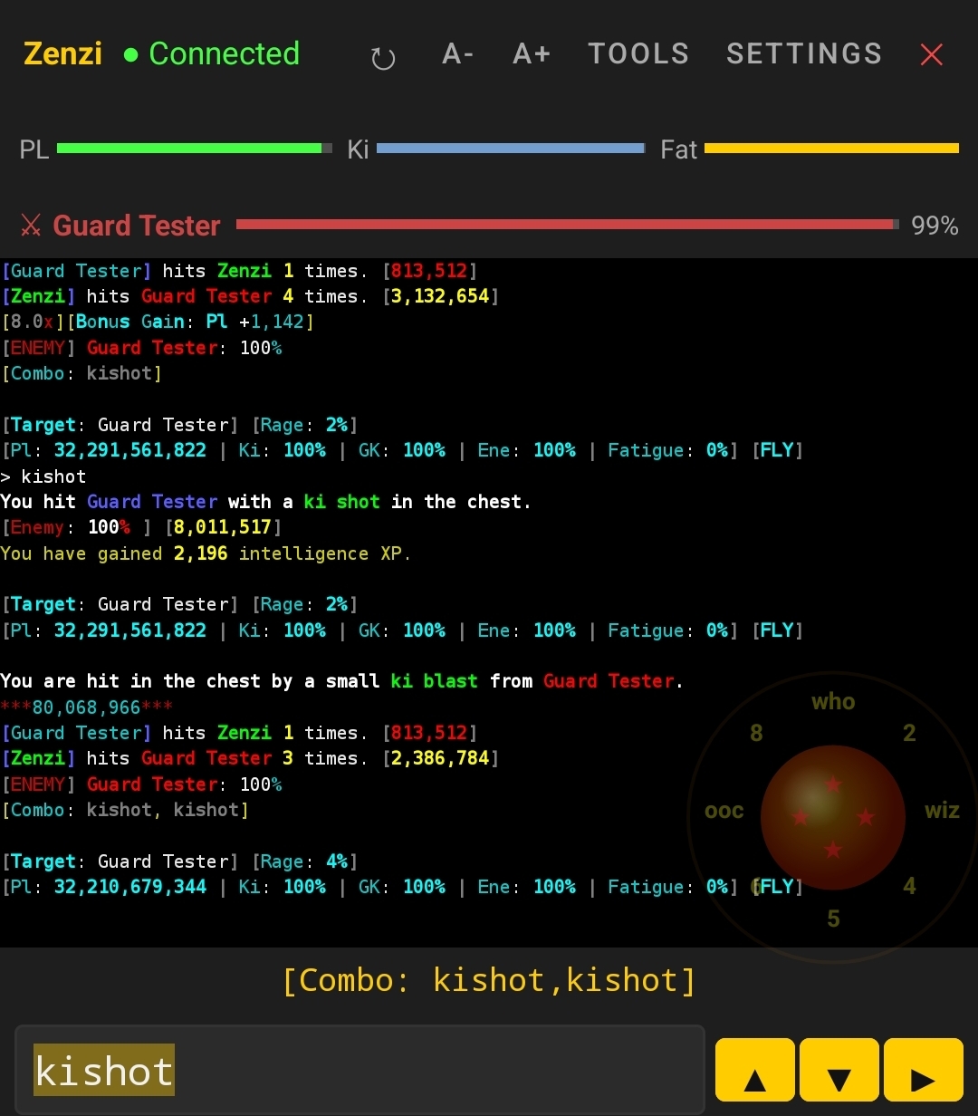 Combo chain display showing current position in combo sequence